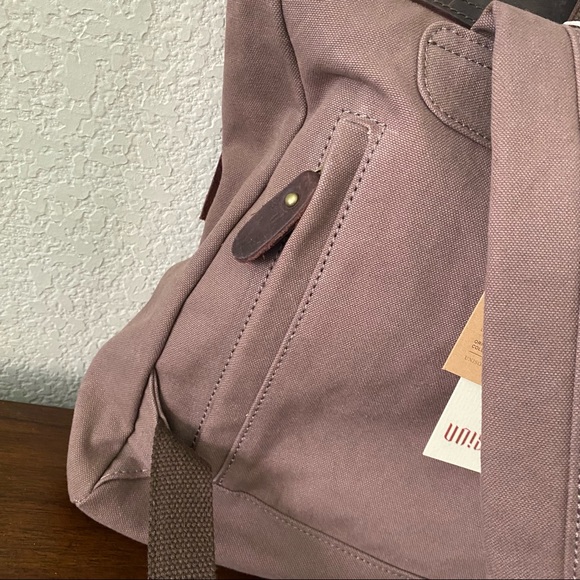 Unisoul Rugged Leather Canvas Brown Mocha Backpack Shoulder Book School Bag - Picture 8 of 13